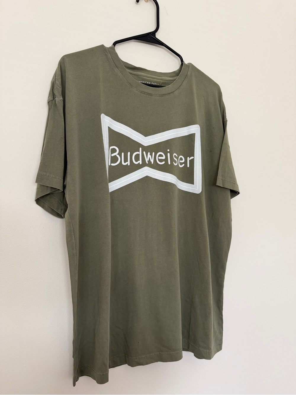 American Eagle Outfitters Women’s Olive Green Oversized Tee with Budweiser Logo